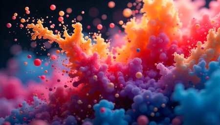Colorful abstract explosion of spheres and organic shapes artの写真素材