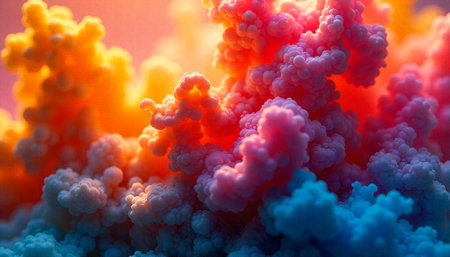 Abstract cellular structures create a visually stunning and vibrant displayの写真素材