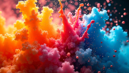 Abstract colorful explosion background with bubbles and particlesの写真素材