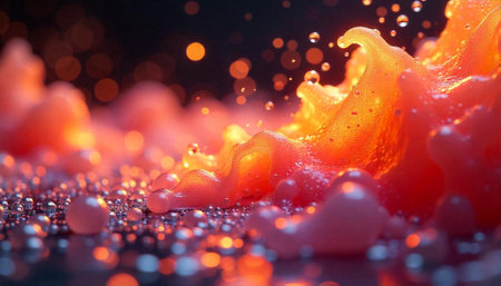 Abstract fluid composition with dynamic light and droplet detailの写真素材