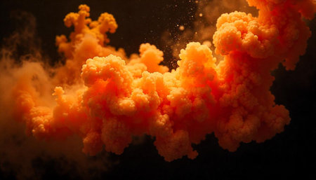 Orange cloud on black background for dynamic abstract artの写真素材