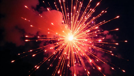 Vibrant burst of fireworks illuminating the night sky sceneの写真素材