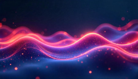 Abstract luminous waves flowing across a dark background beautifullyの写真素材