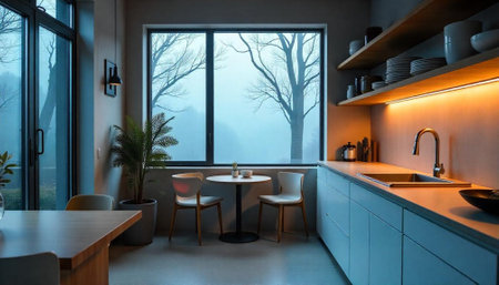 Modern kitchen interior with natural lighting and minimalist designの写真素材
