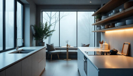 Modern Kitchen Interior with Minimalist Design and Natural Light