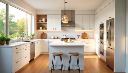 Bright modern kitchen with island and hardwood floor design