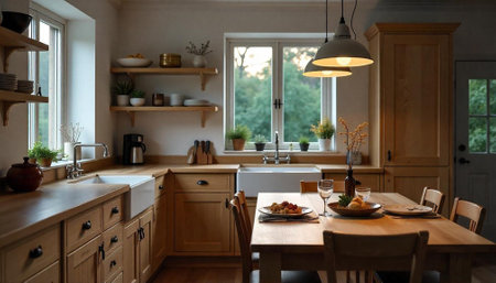 Cozy Kitchen Interior with Wooden Accents and Natural Light