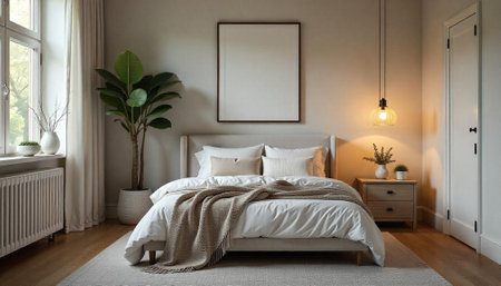 Bright and airy bedroom interior with minimalist design elements