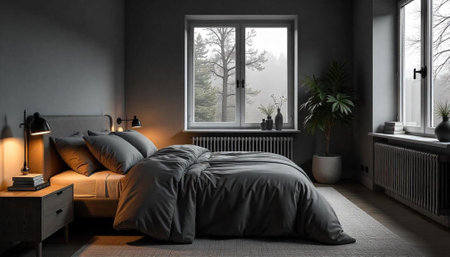 Elegant bedroom interior with natural light and calming color
