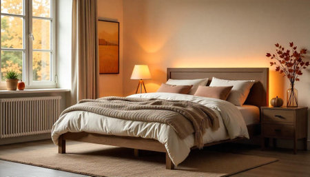 Warm and inviting bedroom scene in autumn aesthetic setup