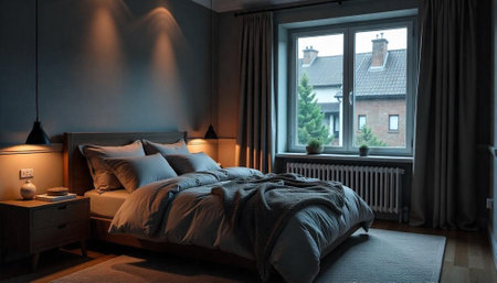 Cozy bedroom interior with soft lighting and modern design