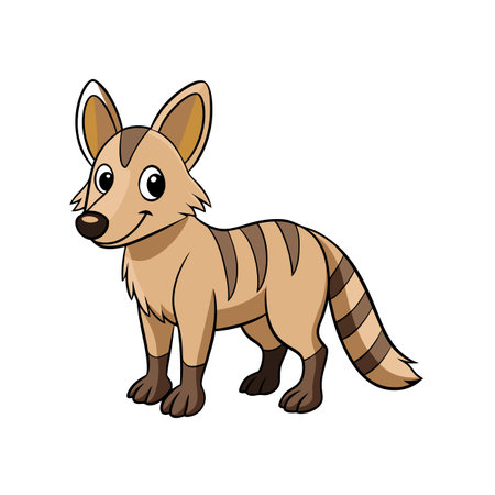 Cute cartoon aardwolf illustration standing with happy expression on whiteのイラスト素材