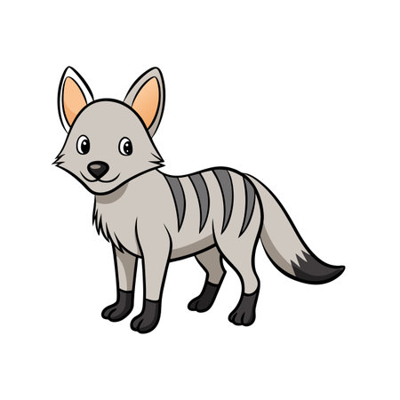 Cute cartoon striped hyena standing on white background isolatedのイラスト素材