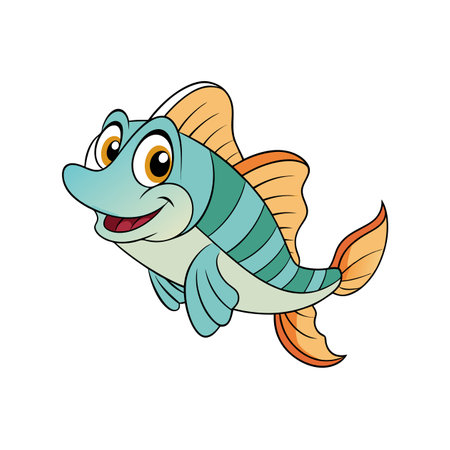 Cartoon fish swimming playfully in ocean with bright smileのイラスト素材