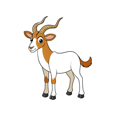 Cartoon oryx with long horns stands on white backgroundのイラスト素材