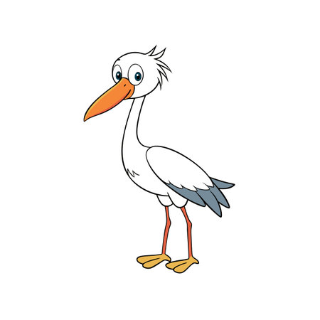 Cartoon stork standing against white background in full viewのイラスト素材