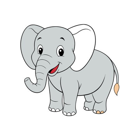 Cartoon elephant illustration of a cute friendly gray animal
