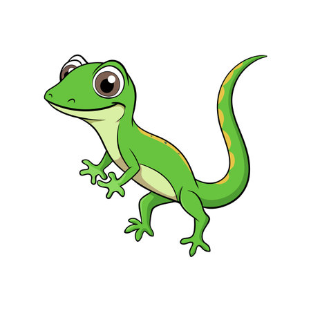 Cartoon Green Gecko Leaning on White Background Illustrationのイラスト素材
