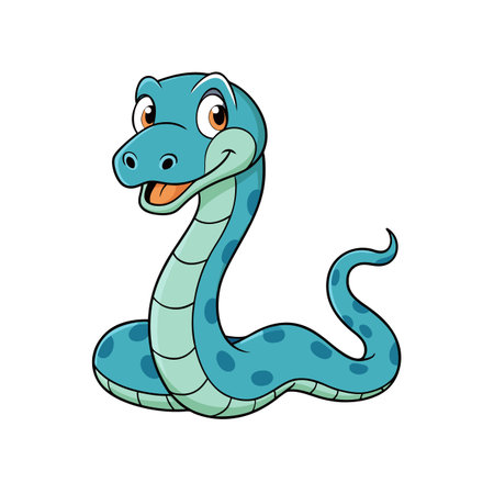 Cartoon blue snake with spots and friendly expressionのイラスト素材