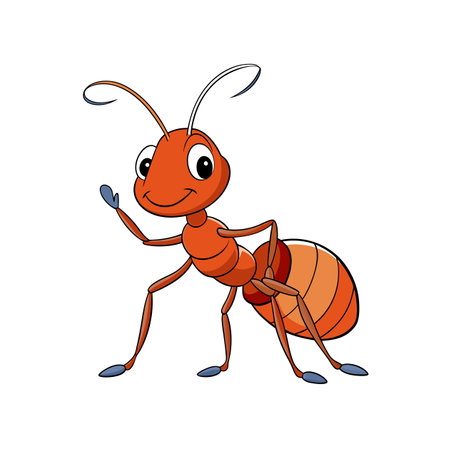 Friendly cartoon ant waving on a white backgroundのイラスト素材