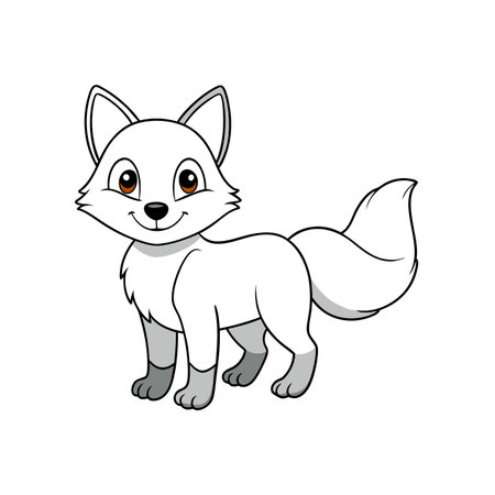 Charming arctic fox cartoon character posing on white backgroundのイラスト素材
