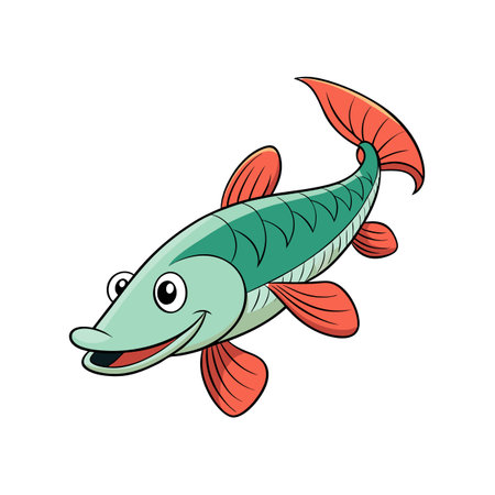 Happy cartoon fish illustration with fins and tailのイラスト素材