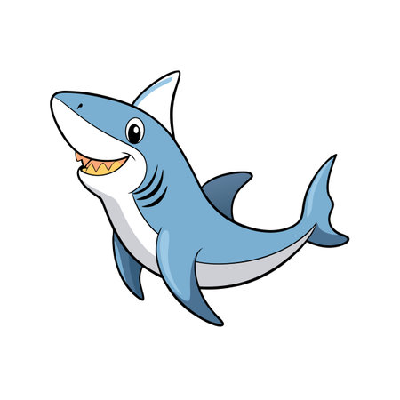 Cartoon shark illustration with cheerful expression on white backgroundのイラスト素材