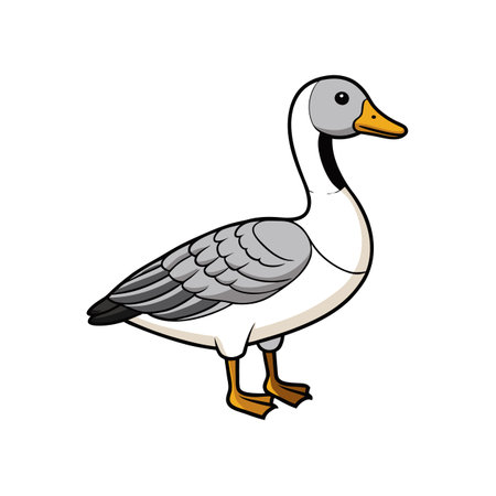 Cartoon illustration of goose with grey black and white colorsのイラスト素材