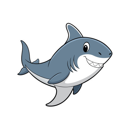 Friendly cartoon shark swimming with a smile on whiteのイラスト素材