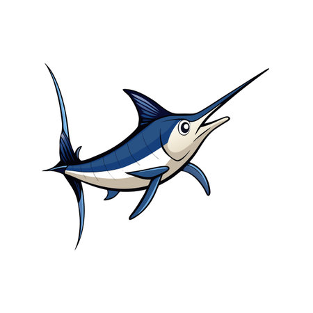 Cartoon marlin illustration on white background with black outlineのイラスト素材