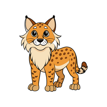 Cartoon bobcat illustration with orange fur and dark spotsのイラスト素材