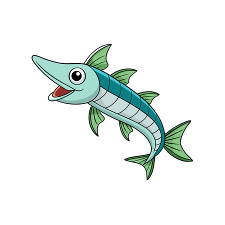 Cartoon swordfish illustration with friendly expression on white backgroundのイラスト素材