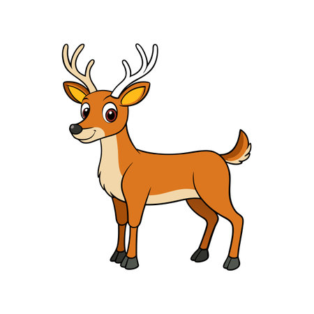 Friendly cartoon deer with antlers stands isolated on whiteのイラスト素材