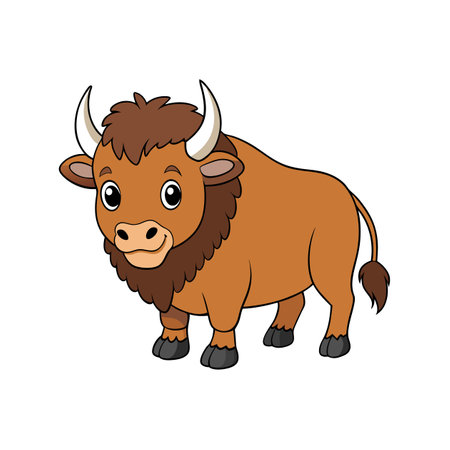 Cartoon style brown bison illustration, isolated on white backgroundのイラスト素材