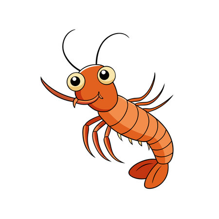 Cartoon orange shrimp illustration on plain white background studioのイラスト素材