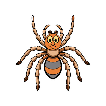Cartoon style spider illustration with segmented legs and smileのイラスト素材