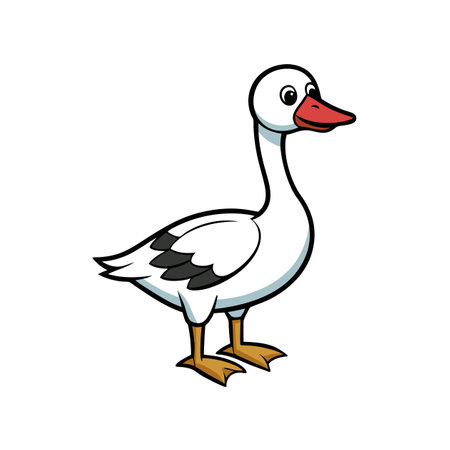Cartoon goose with red beak standing on white backgroundのイラスト素材