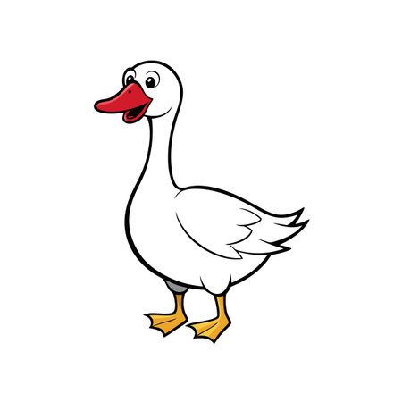 Cartoon goose with red beak standing isolated on whiteのイラスト素材