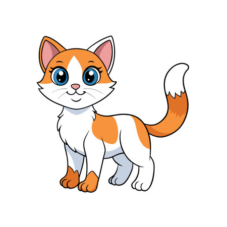 Cute cartoon cat with orange and white fur standsのイラスト素材