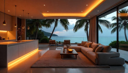Luxury Ocean View Living Room With Modern Interior Designの写真素材