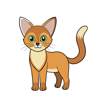 Cute cartoon cat with green eyes and bushy tailのイラスト素材