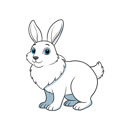 Cartoon white rabbit with big blue eyes looking forwardのイラスト素材