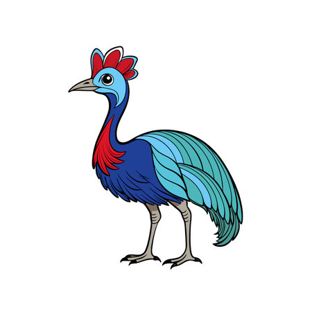 Stylized cassowary illustration with bright colors and bold outlinesのイラスト素材