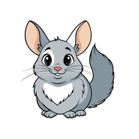 Cute cartoon chinchilla with big ears and fluffy tailのイラスト素材