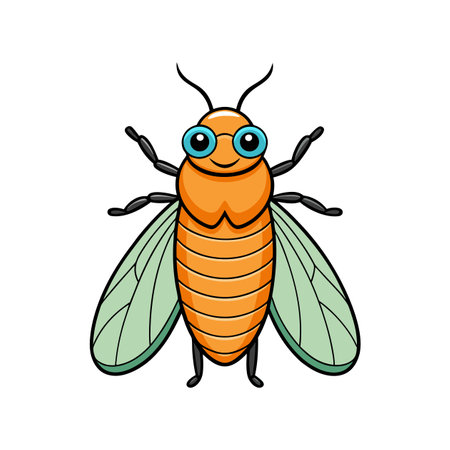 Cute cartoon fly with glasses on white background illustrationのイラスト素材