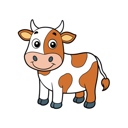 Friendly cartoon cow with brown spots, isolated on whiteのイラスト素材
