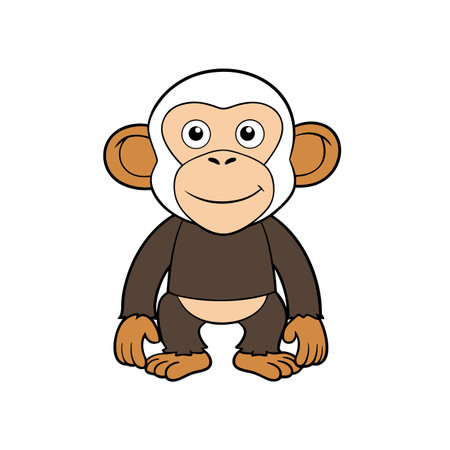 Cartoon monkey character standing and smiling isolated on white background
