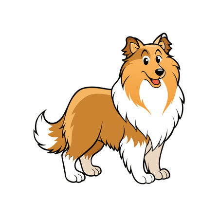 Cartoon Collie Dog Isolated Standing Proudly on White Backgroundのイラスト素材