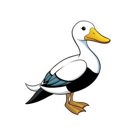 Cartoon duck illustration standing, isolated on a white backgroundのイラスト素材