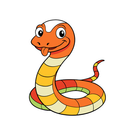 Cartoon snake illustration with smiling face and protruding tongueのイラスト素材